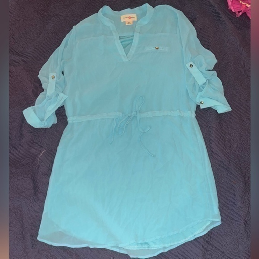 Wishful Park Aqua Blue dress, waist tie, size medium